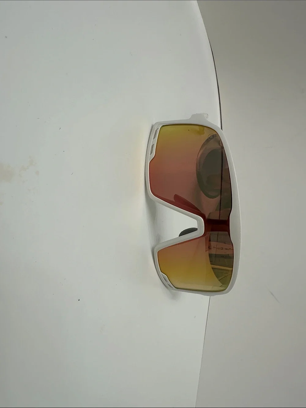 Men's White Sports Wrap Sunglasses with Red-Orange Mirrored Lens